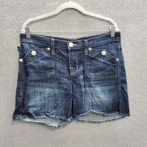 Rock & Republic Women Shorts 10 Blue Denim Cut Off Stinger Mid Rise Medium Wash